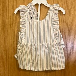 Striped Ruffled Summer Set- Tank top, Bubble shorts, and Headband. 100% Cotton